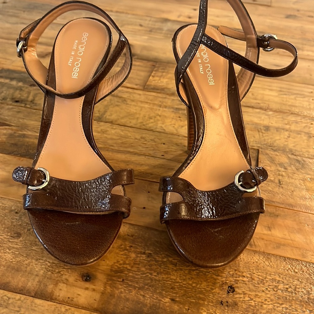 Sergio Rossi brown heels brown pattern leather
